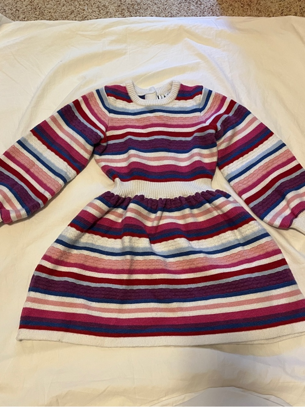 Janie and Jack Multicolor Striped Knit Dress - Pink, Purple & Blue